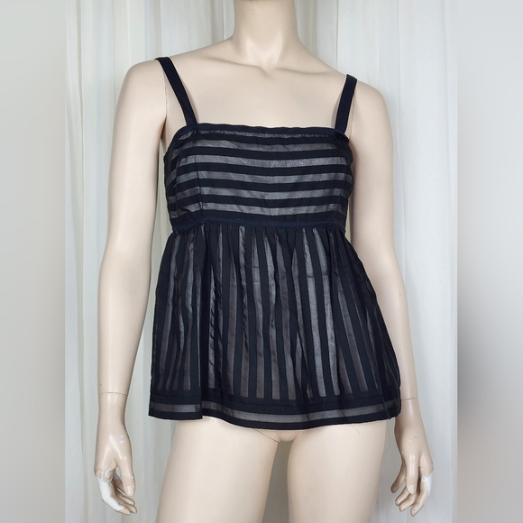 Cynthia Steffe black sheer stripe babydoll cami tank top 10 NWT - Picture 1 of 6